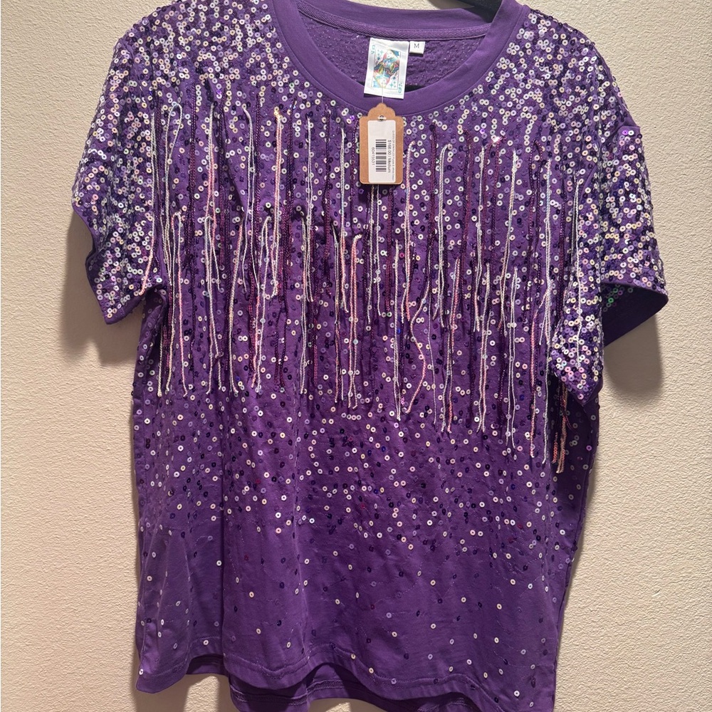 QUEEN OF SPARKLES Purple Short Sleeve Tee Firm on price